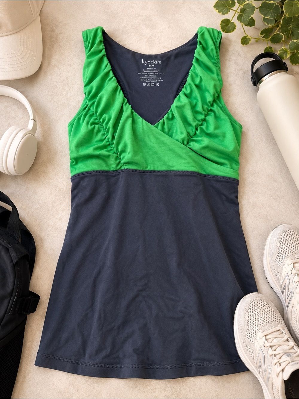 Kyodan Y2K Built In Bra Athletic Tank Top Medium Green Gray